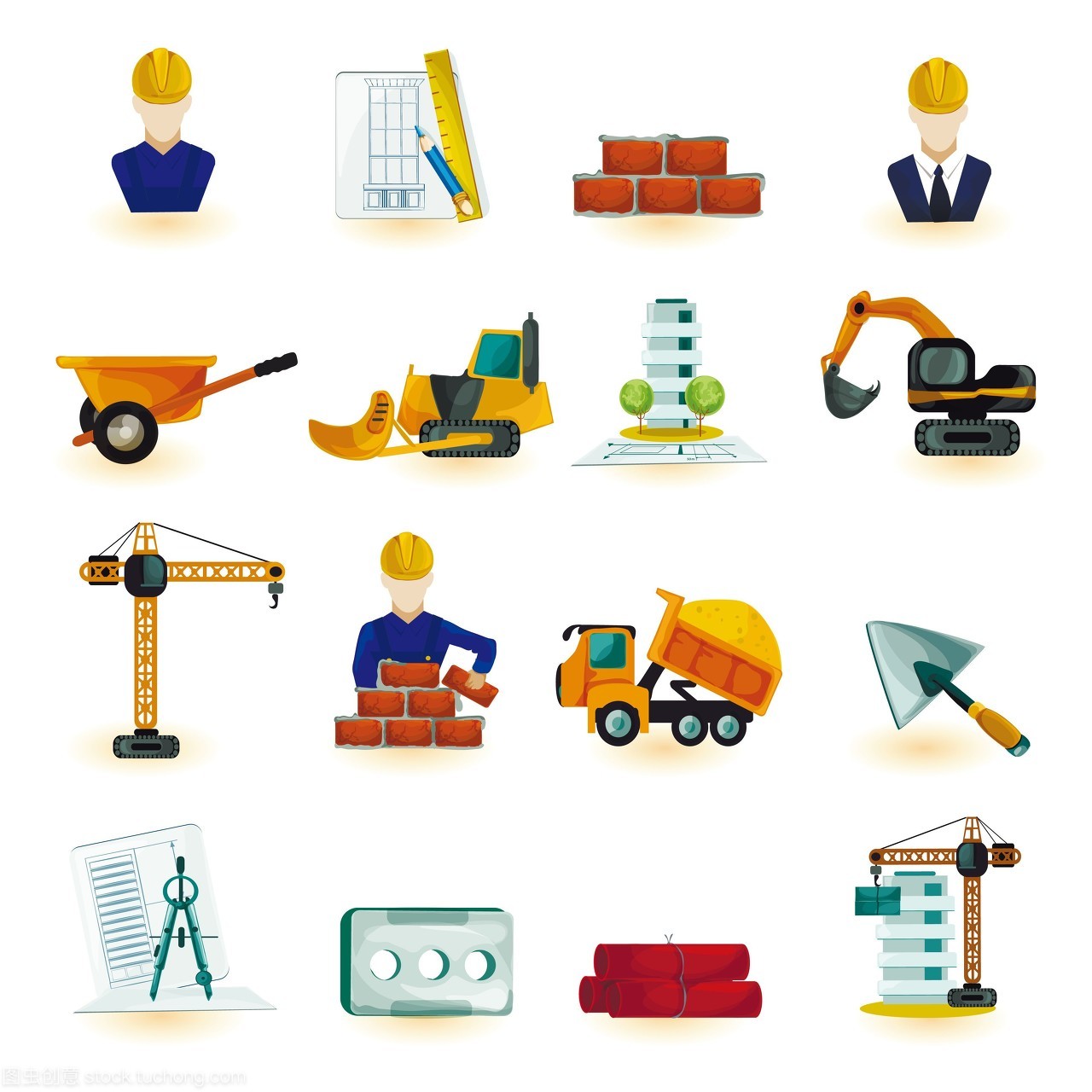 師工業(yè)和建筑工程師裝飾圖標(biāo)設(shè)置孤立的矢量圖。師圖標(biāo)設(shè)置